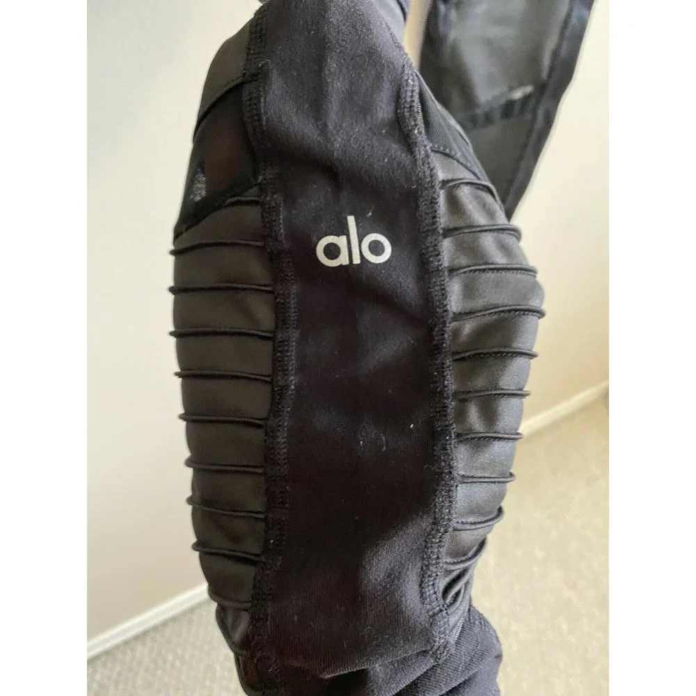 Alo Yoga High-Waist Moto Legging Size S Black Glossy Faux Leather Mesh Panels